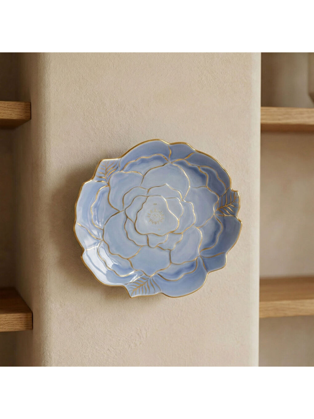 Ekru Rose Premium El Dekoru Dekoratif Porselen Tabak 21 cm Mavi-2