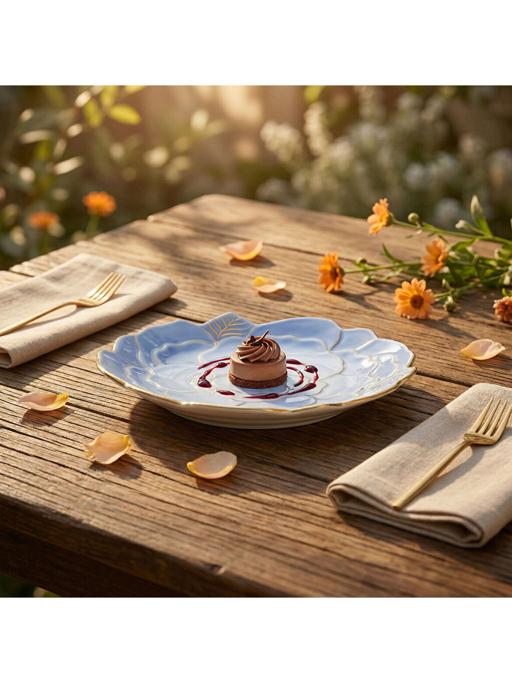 Ekru Rose Premium El Dekoru Dekoratif Porselen Tabak 21 cm Mavi-3