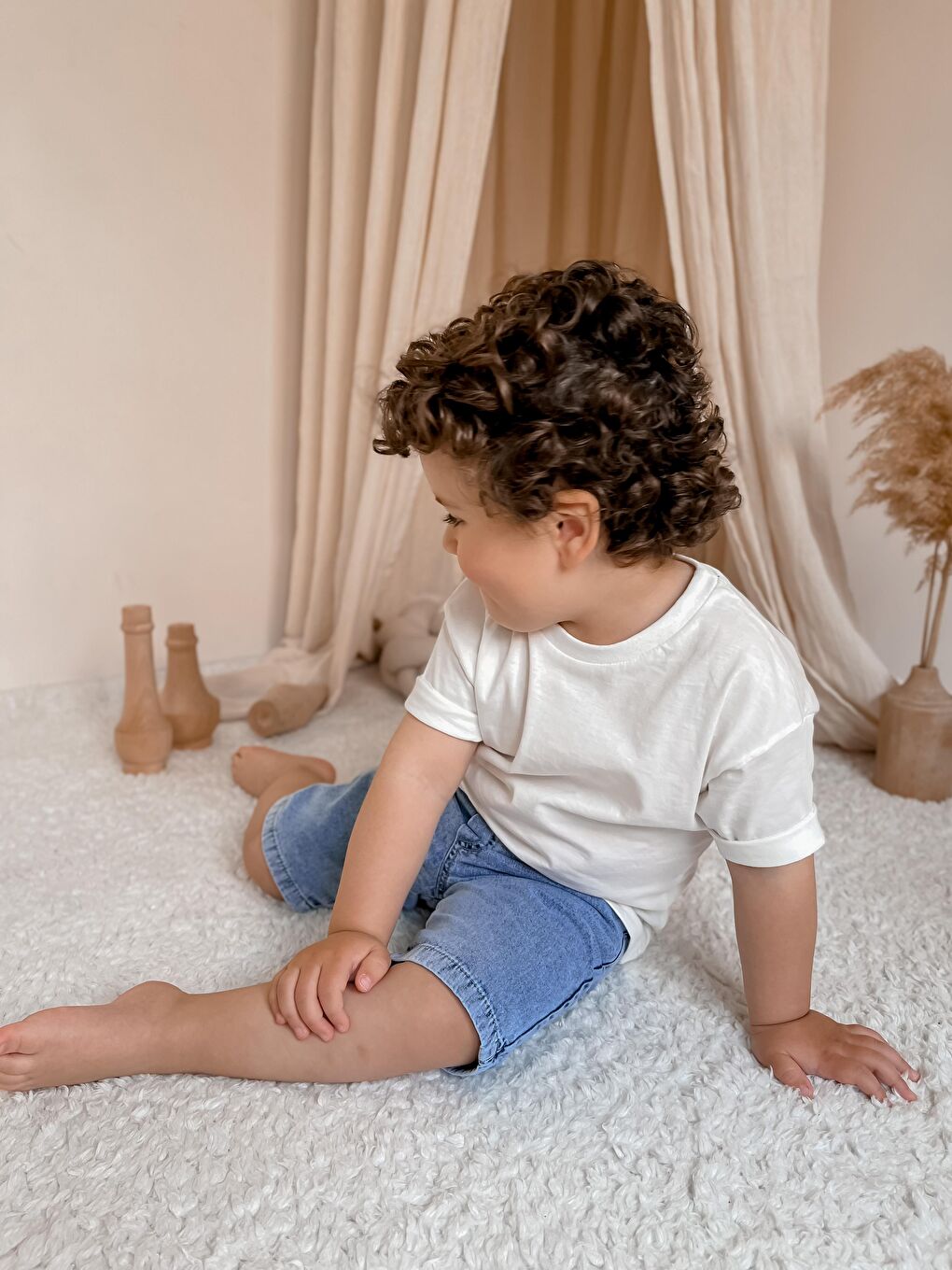 Beyaz Jean Şortlu Takım-2