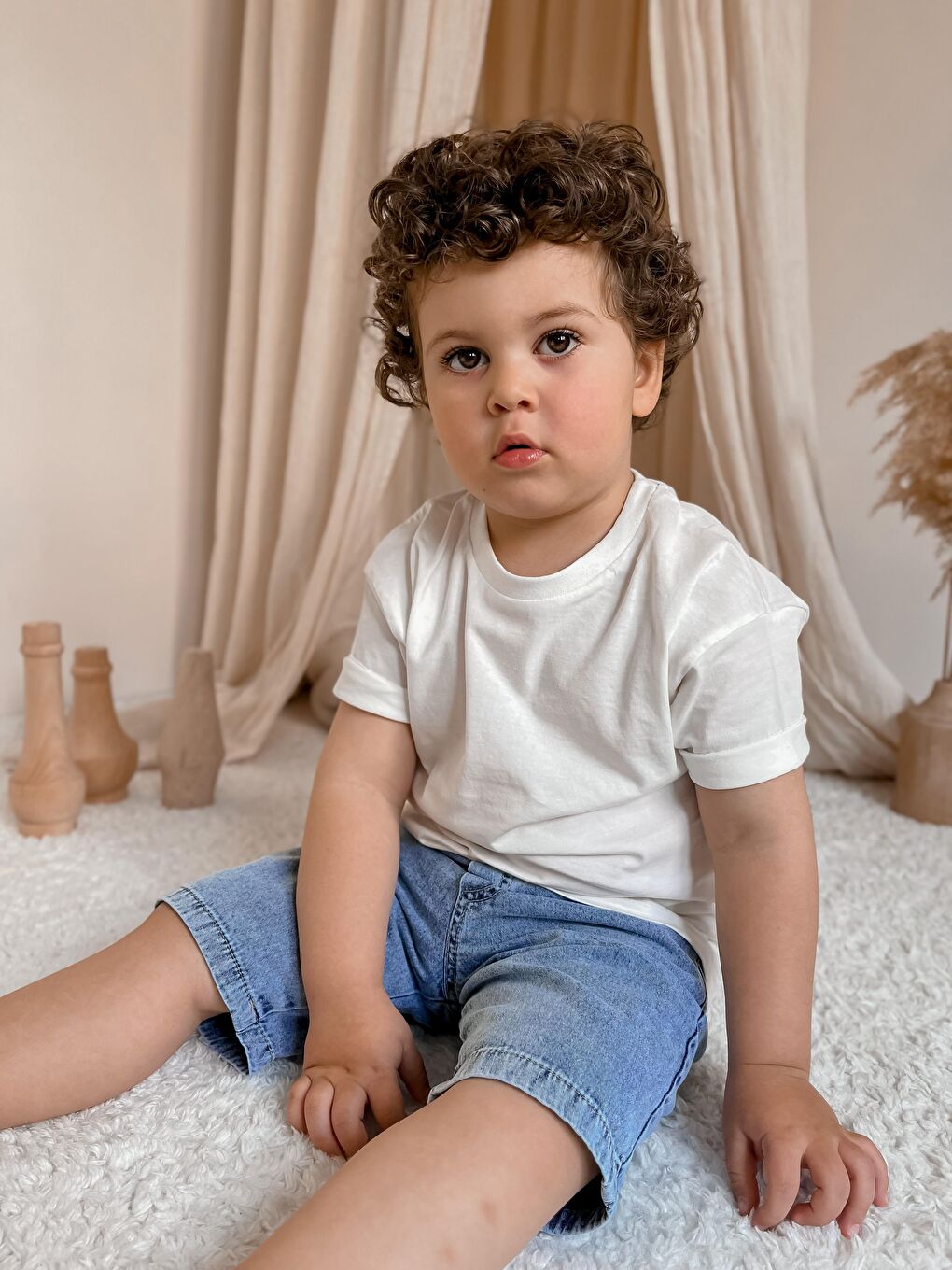 Beyaz Jean Şortlu Takım-3