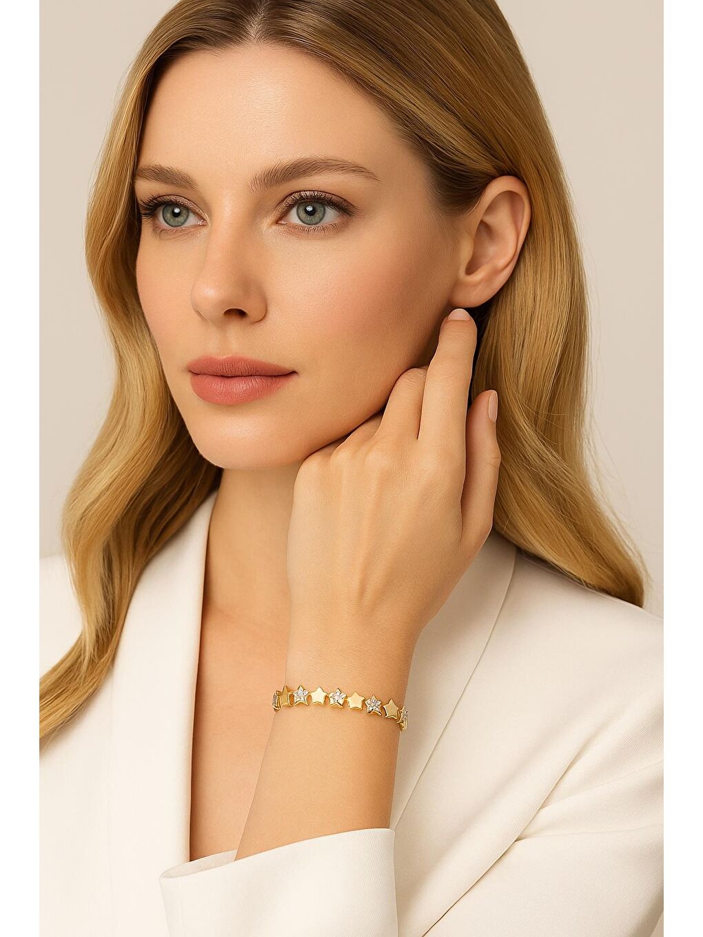 Sarı Zirkon Taşlı Yıldız Sıralı Vip Bileklik