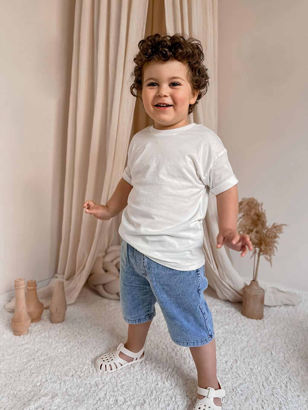 Beyaz Jean Şortlu Takım-5