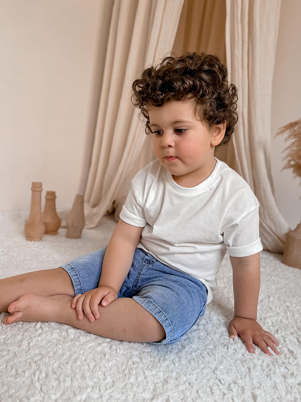 Beyaz Jean Şortlu Takım-9