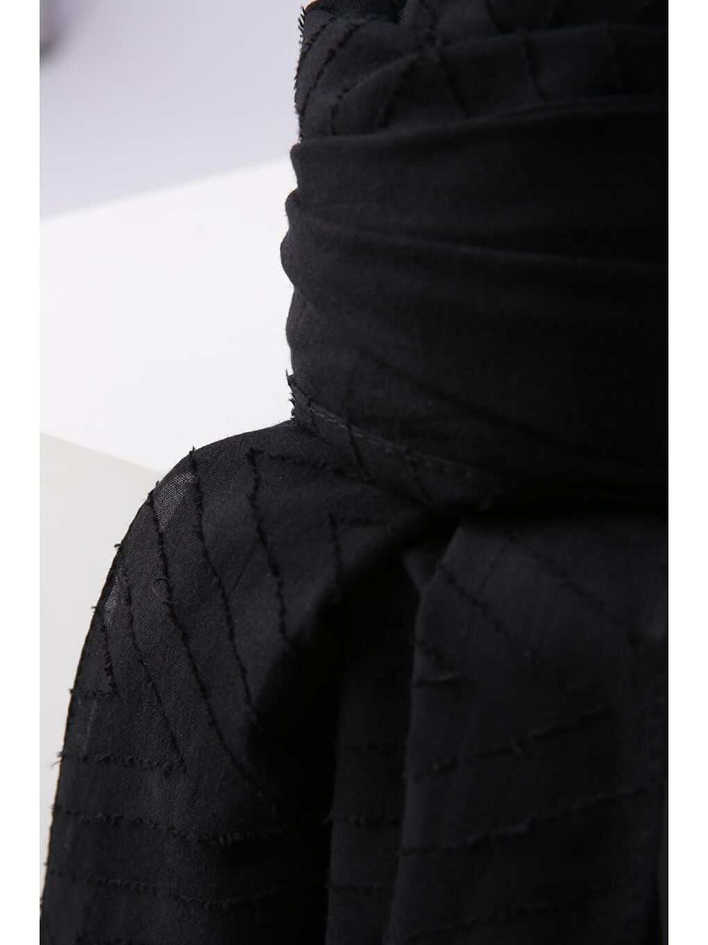 Siyah Zigzag Pamuk Jakar Şal-3