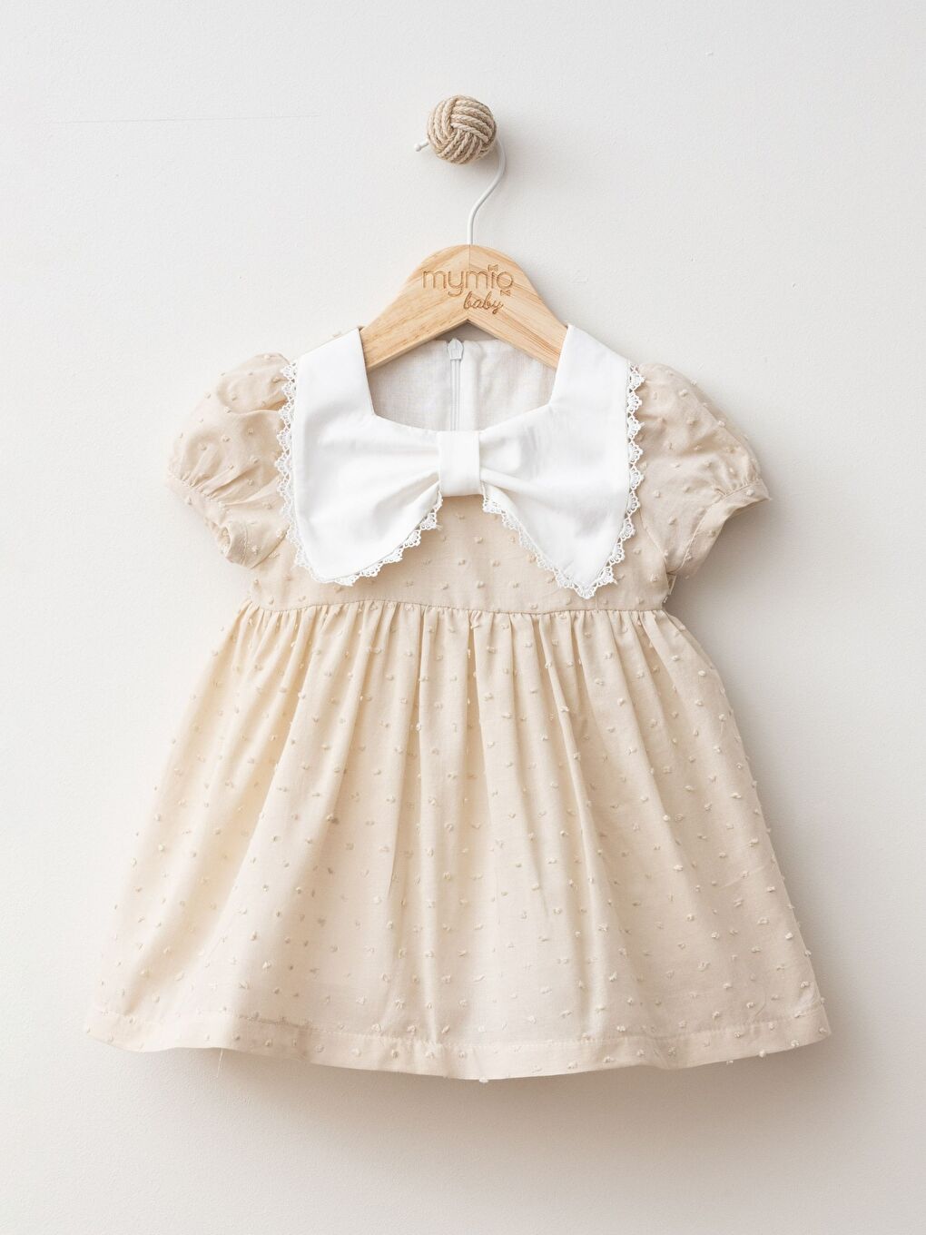 Kahverengi Kare Yaka Kısa Kollu Kız Bebek Elbise