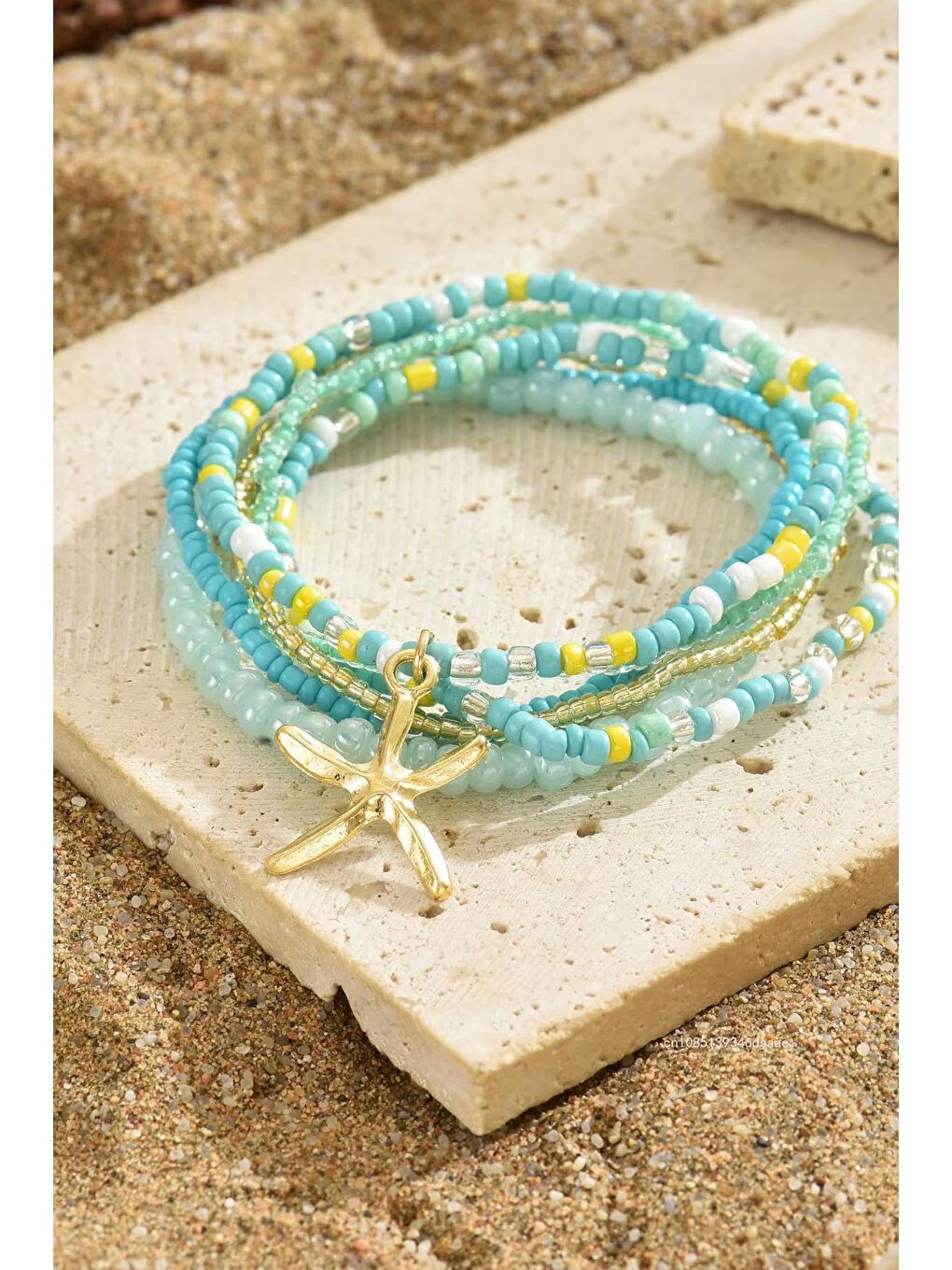 Turkuaz Renkli Boncuklar Lastikli Halhal Seti-1