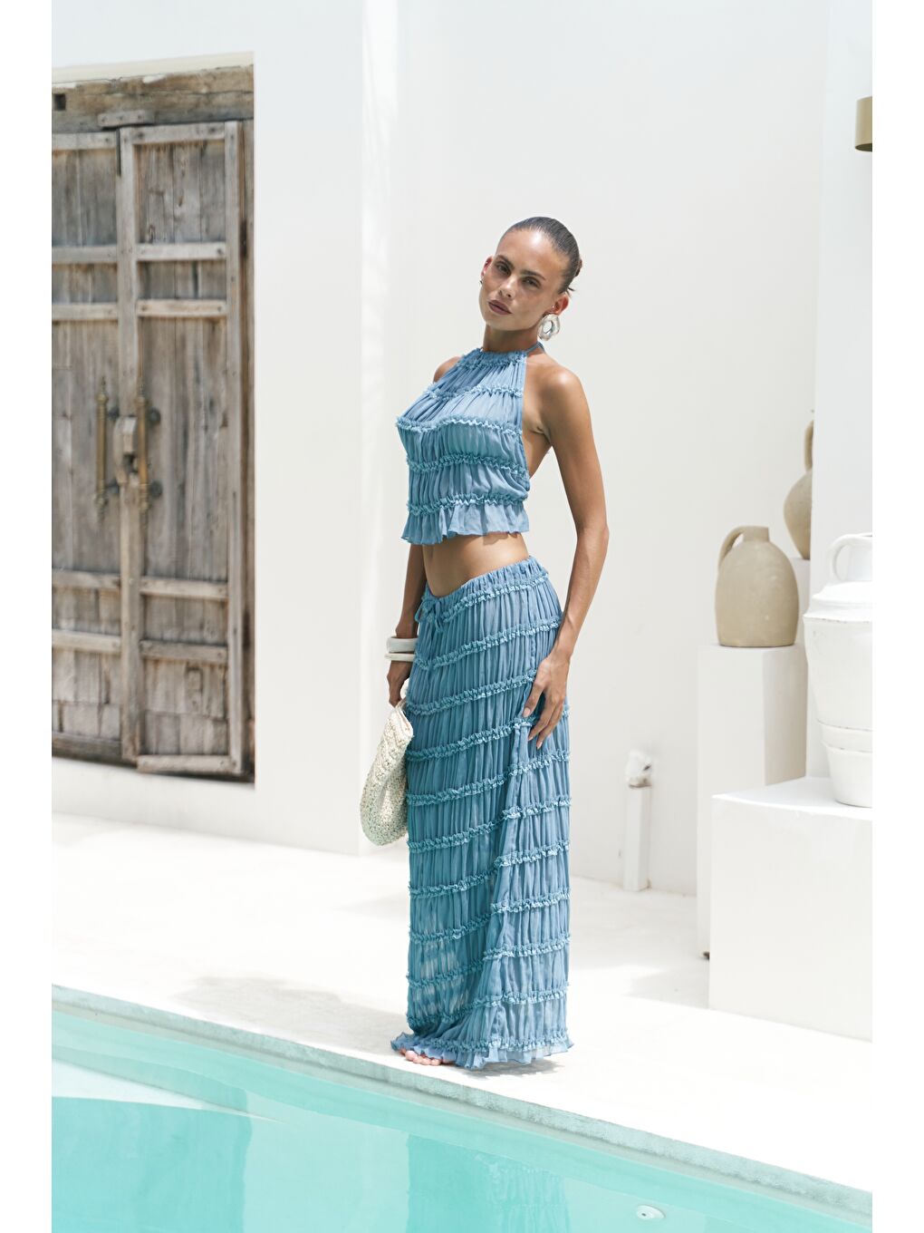 Sofi Transparan Mavi Crop Etek Takım-2