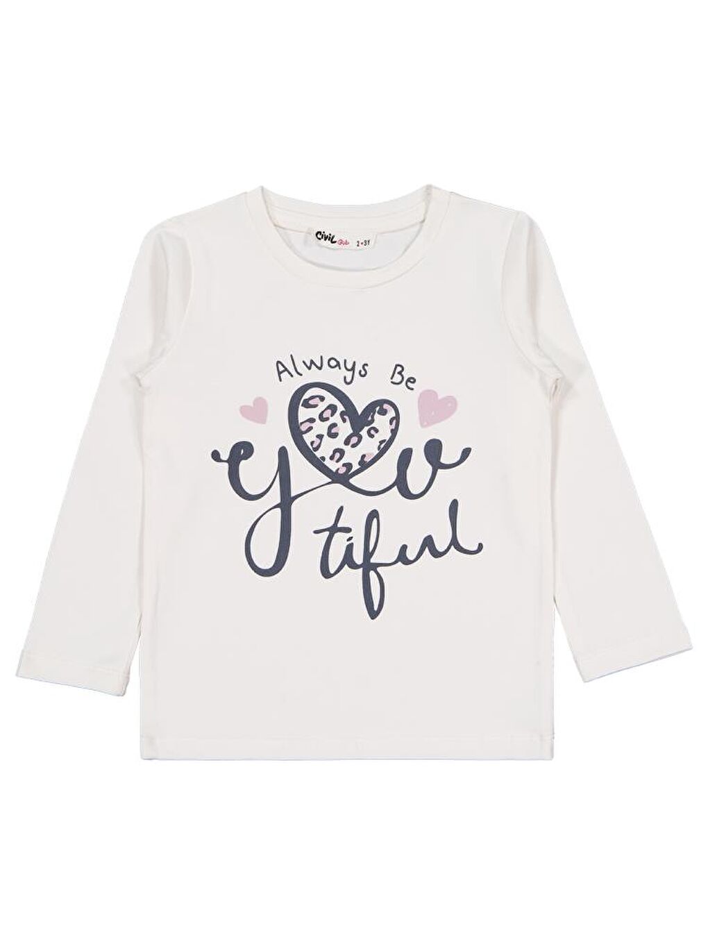 Girls Leopar Baskılı 2-5 Yaş Sweatshirt - Ekru 5-6 Yaş-1