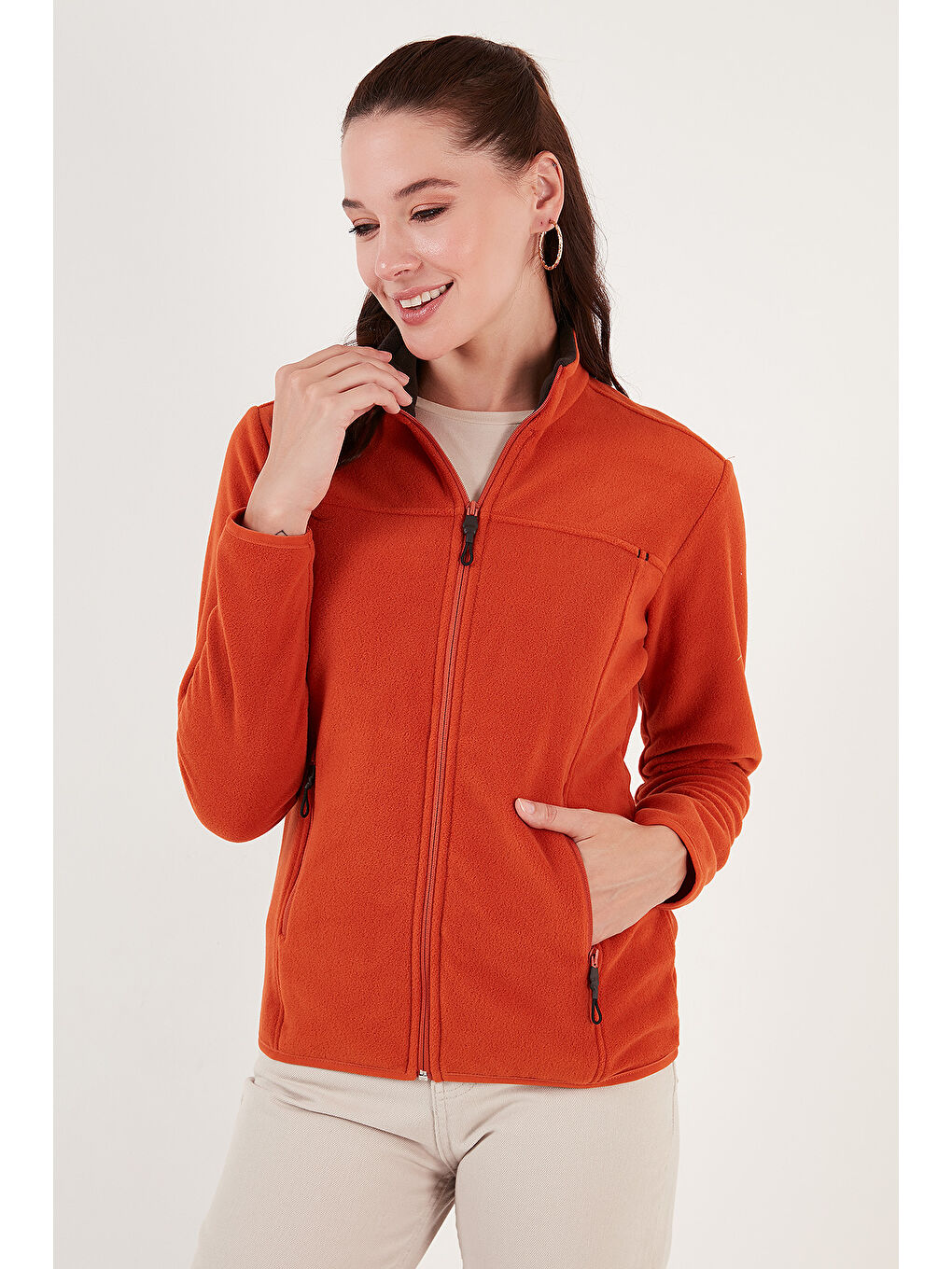 Turuncu Slim Fit Anti-Pilling Tüylenme Yapmayan Fermuarlı Cepli Hırka 2' li Paket Polar 5907002S2-1