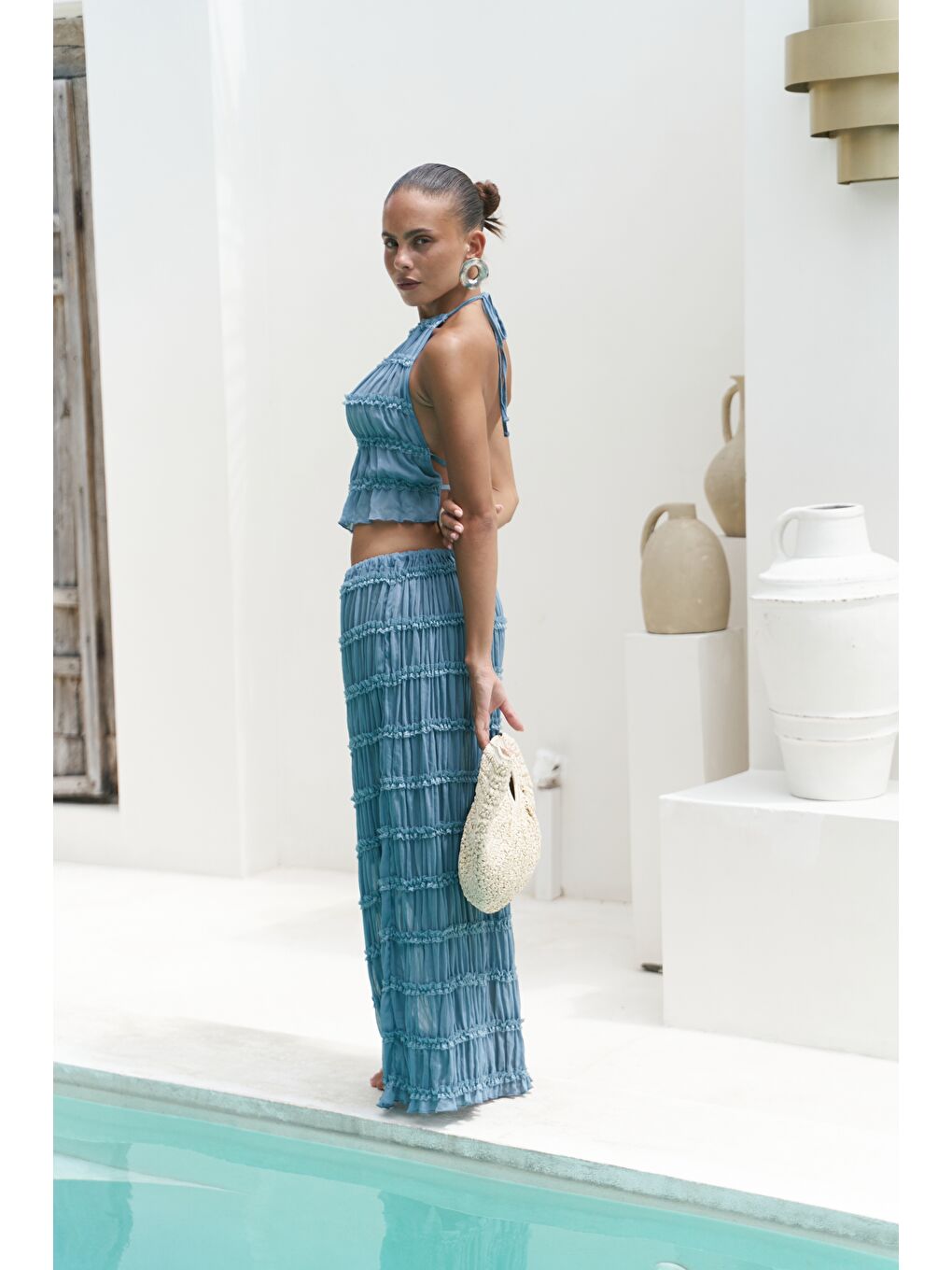 Sofi Transparan Mavi Crop Etek Takım-3