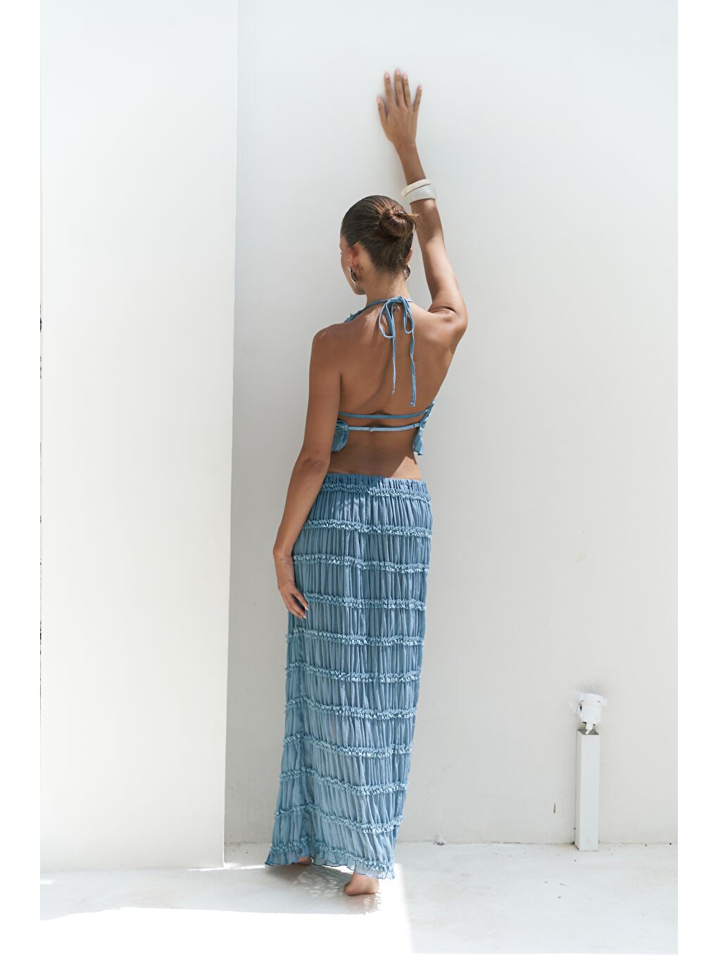 Sofi Transparan Mavi Crop Etek Takım-4