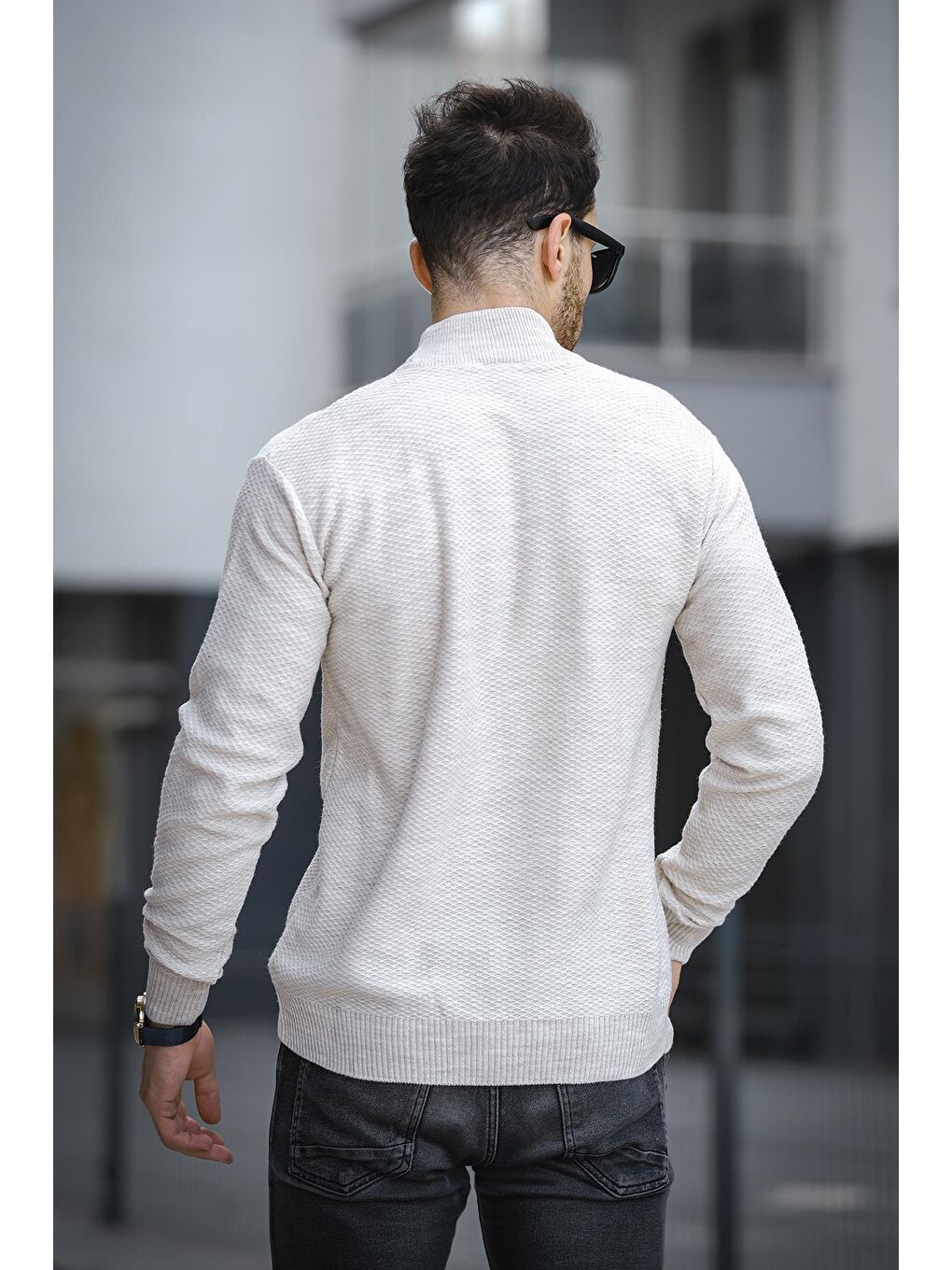 Ekru Seka 509 Slim Fit Petek Örgü Erkek Yarım Balıkçı Kazak-2