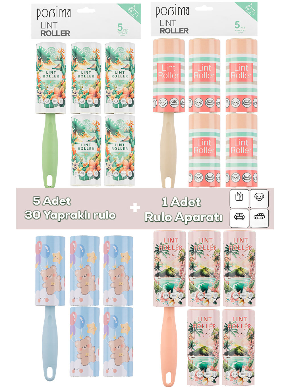 3103 Kedi Köpek Tüy Toplayıcı Rulo + 4 Adet Yedek Rulo