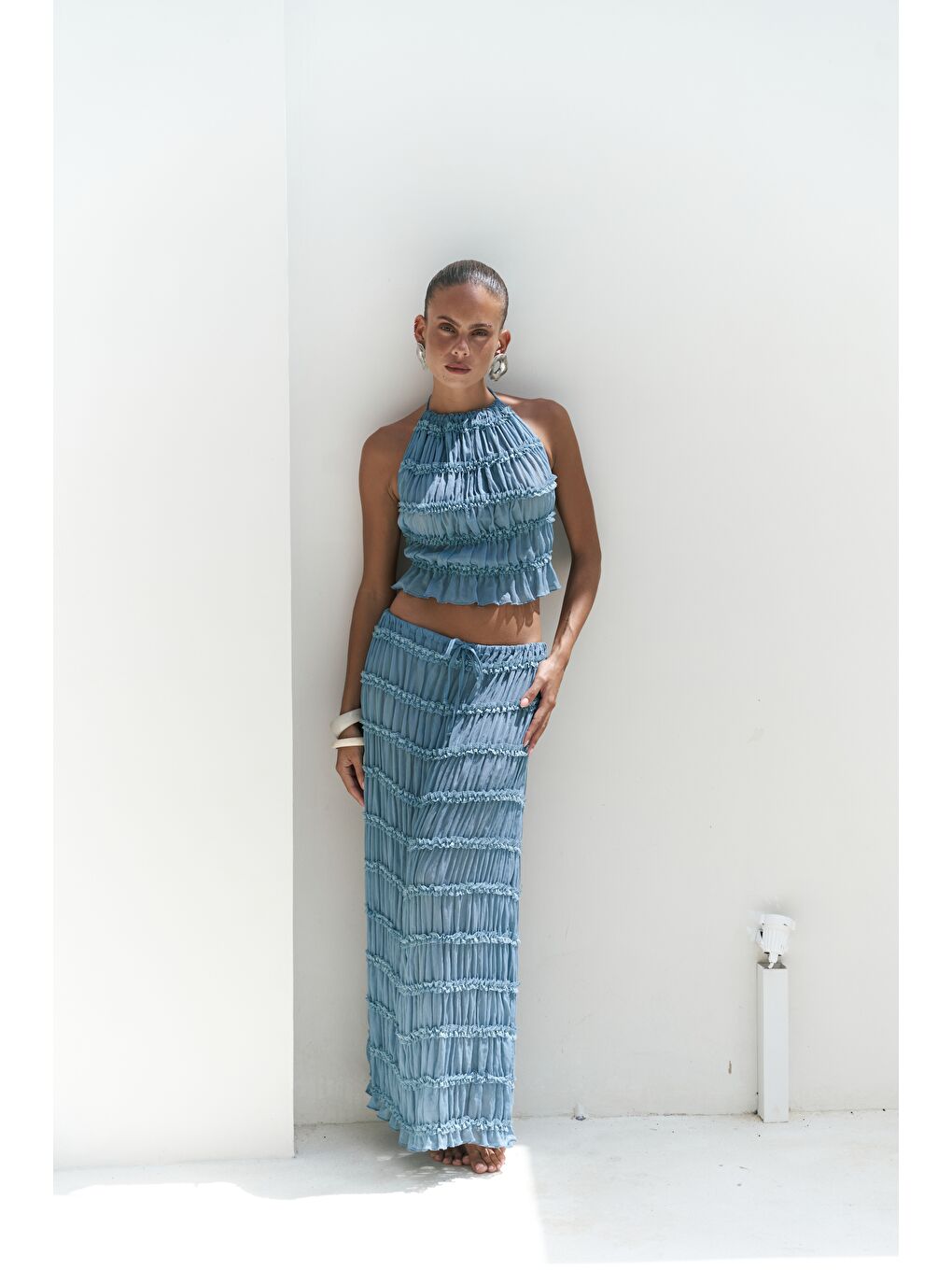 Sofi Transparan Mavi Crop Etek Takım-5