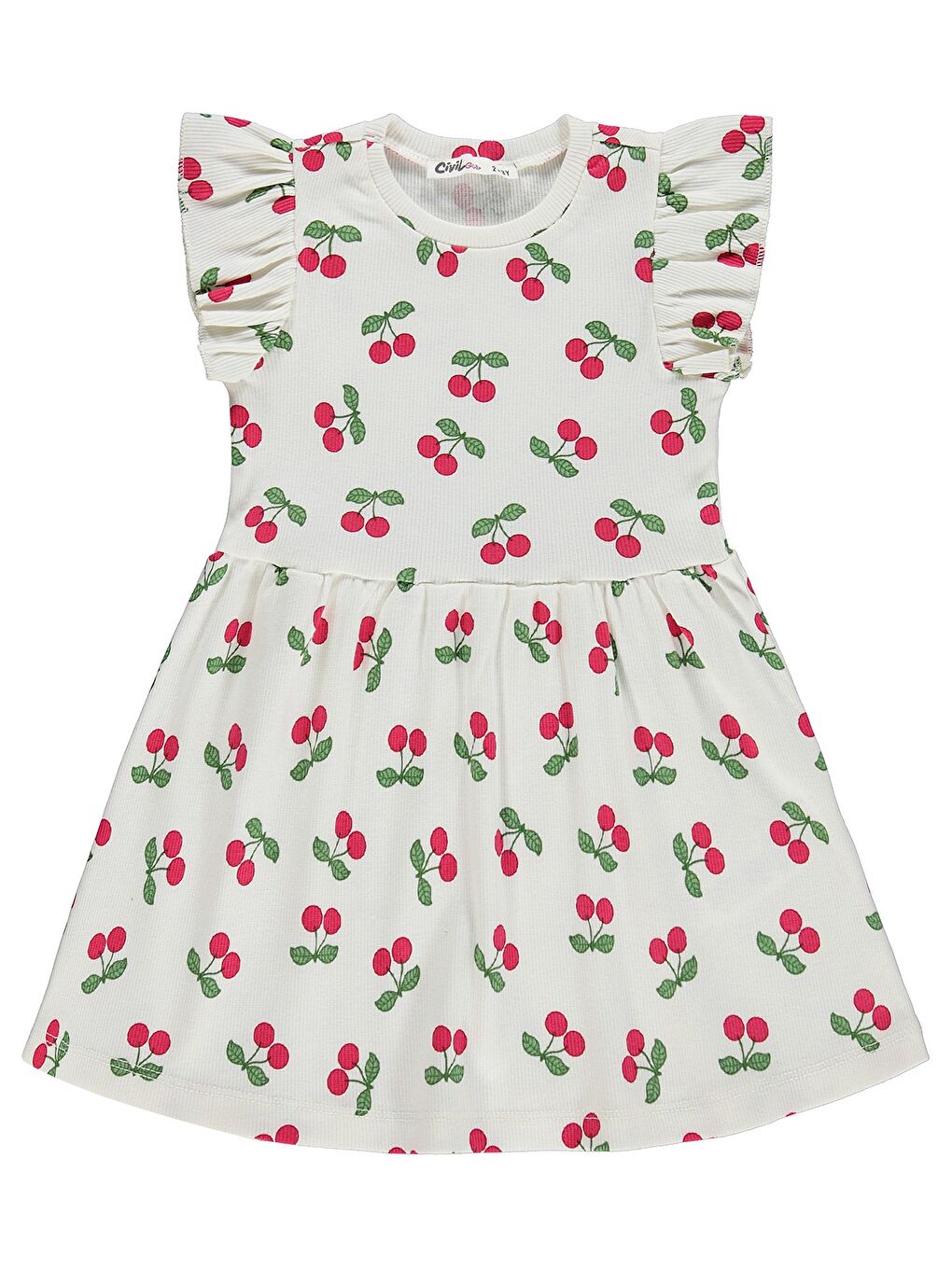 Girls Kiraz Desenli 2-5 Yaş Elbise - Ekru
