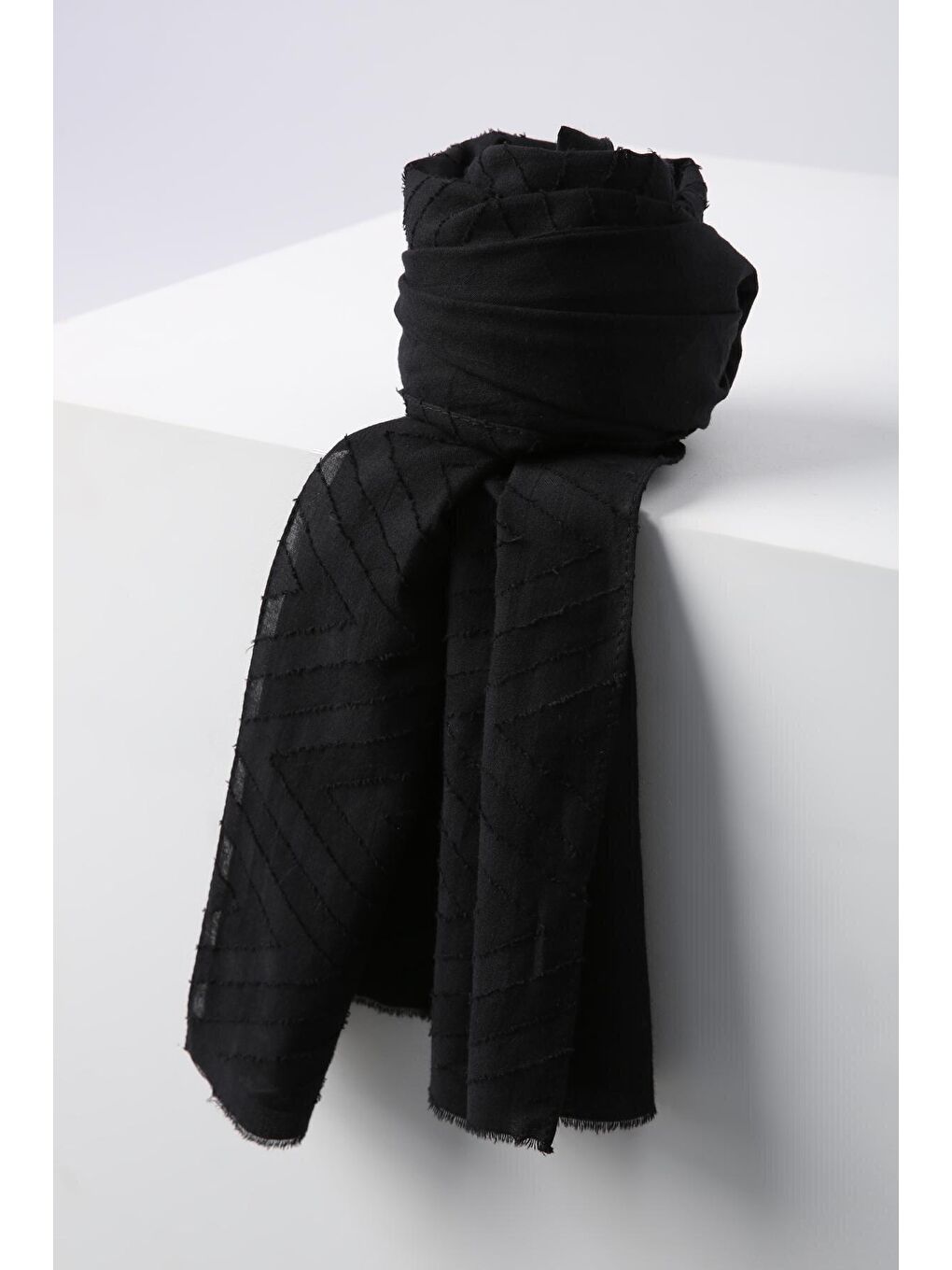 Siyah Zigzag Pamuk Jakar Şal-4