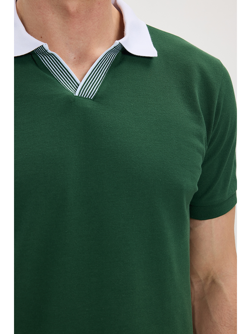 Erkek Slim Fit Dar Kesim %100 Pamuk Koyu Yeşil Polo Yaka Tişört-4