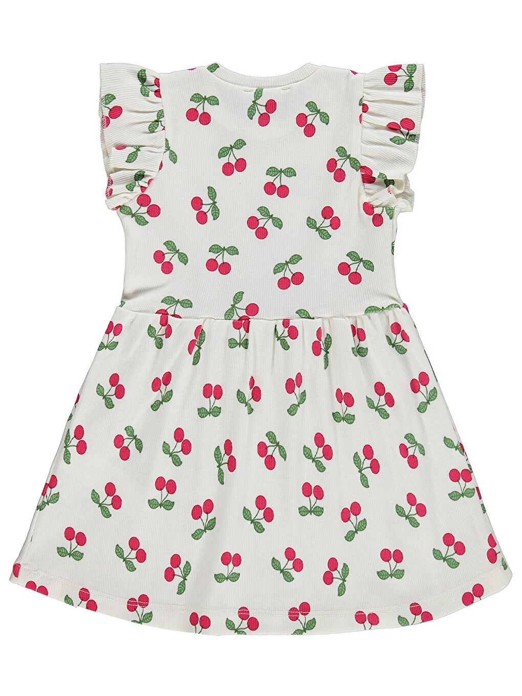 Girls Kiraz Desenli 2-5 Yaş Elbise - Ekru-1