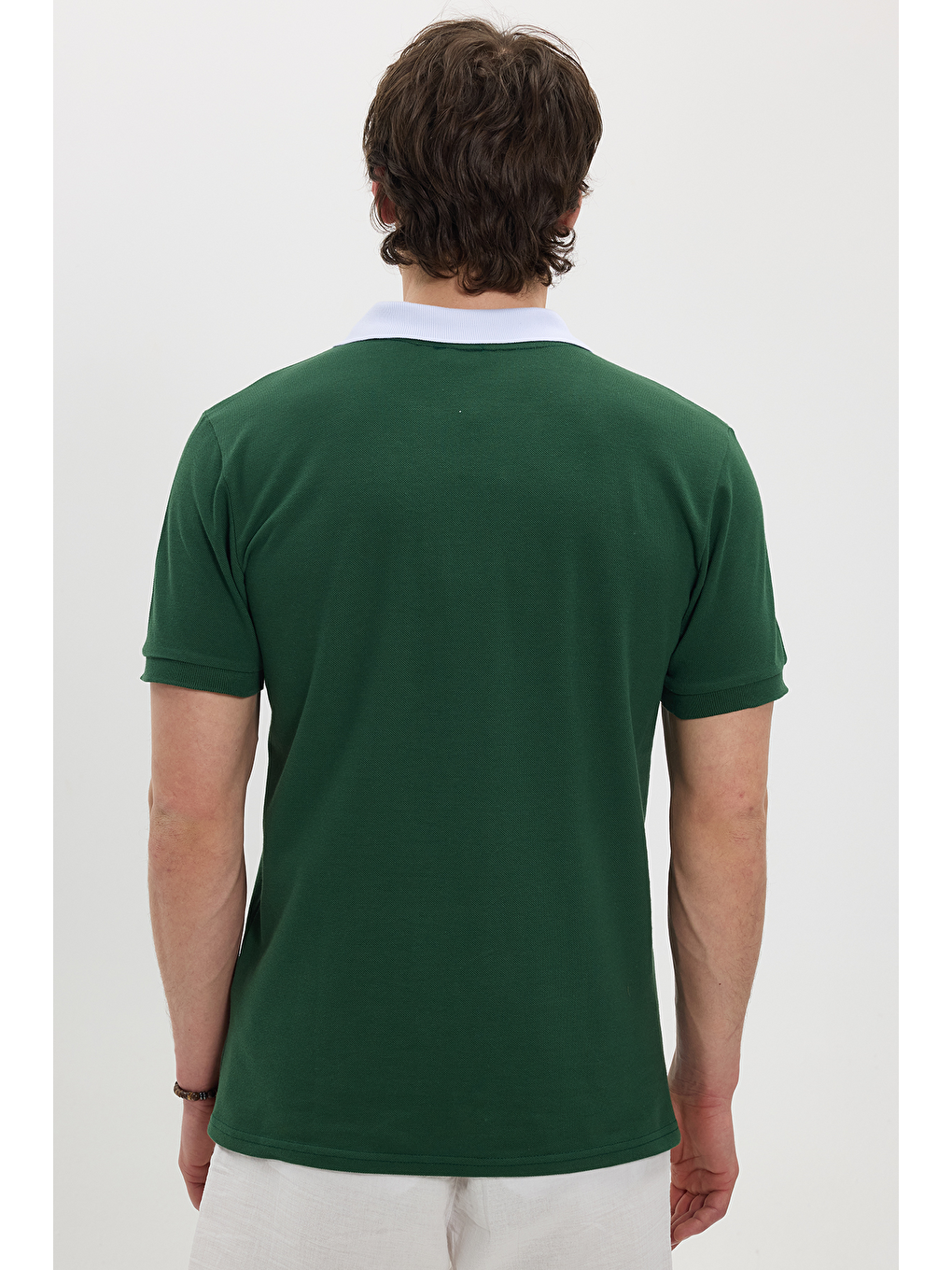Erkek Slim Fit Dar Kesim %100 Pamuk Koyu Yeşil Polo Yaka Tişört-5