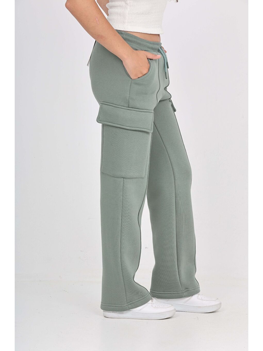 Yeşil Kız Çocuk Kargo Cep Detaylı Eşofman Alt-1