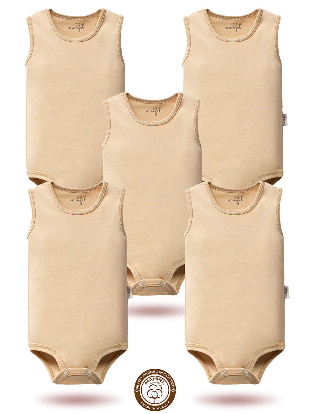 Bej %100 Pamuklu Kolsuz Basic Çıtçıtlı Bebek Body Zıbın SRR