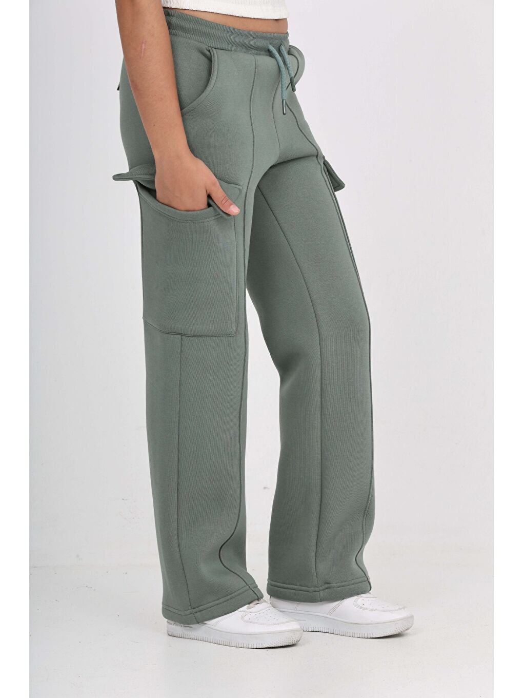 Yeşil Kız Çocuk Kargo Cep Detaylı Eşofman Alt-4