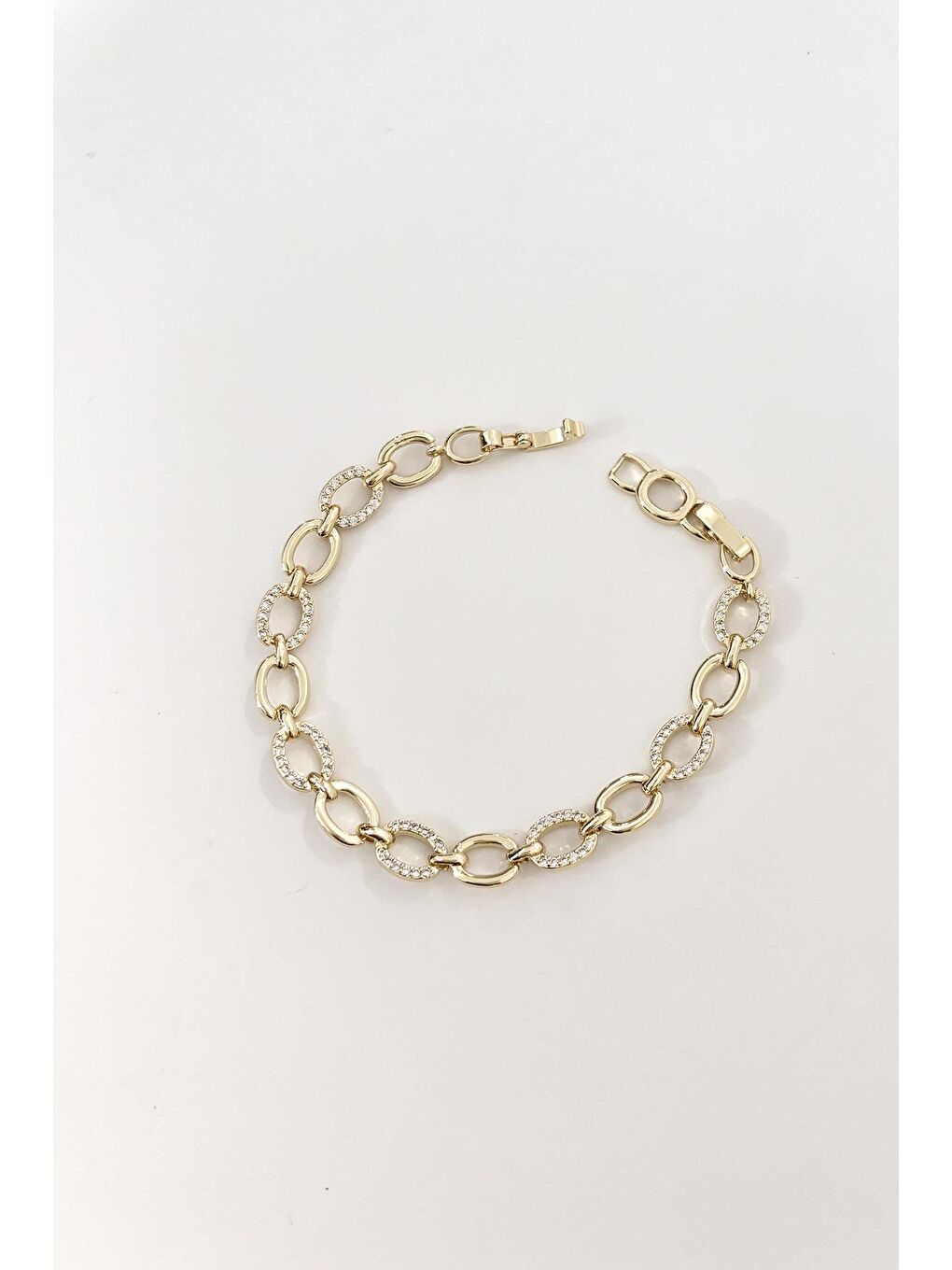 Sarı Zirkon Taşlı Gold Elips Geçmeli Vip Bileklik