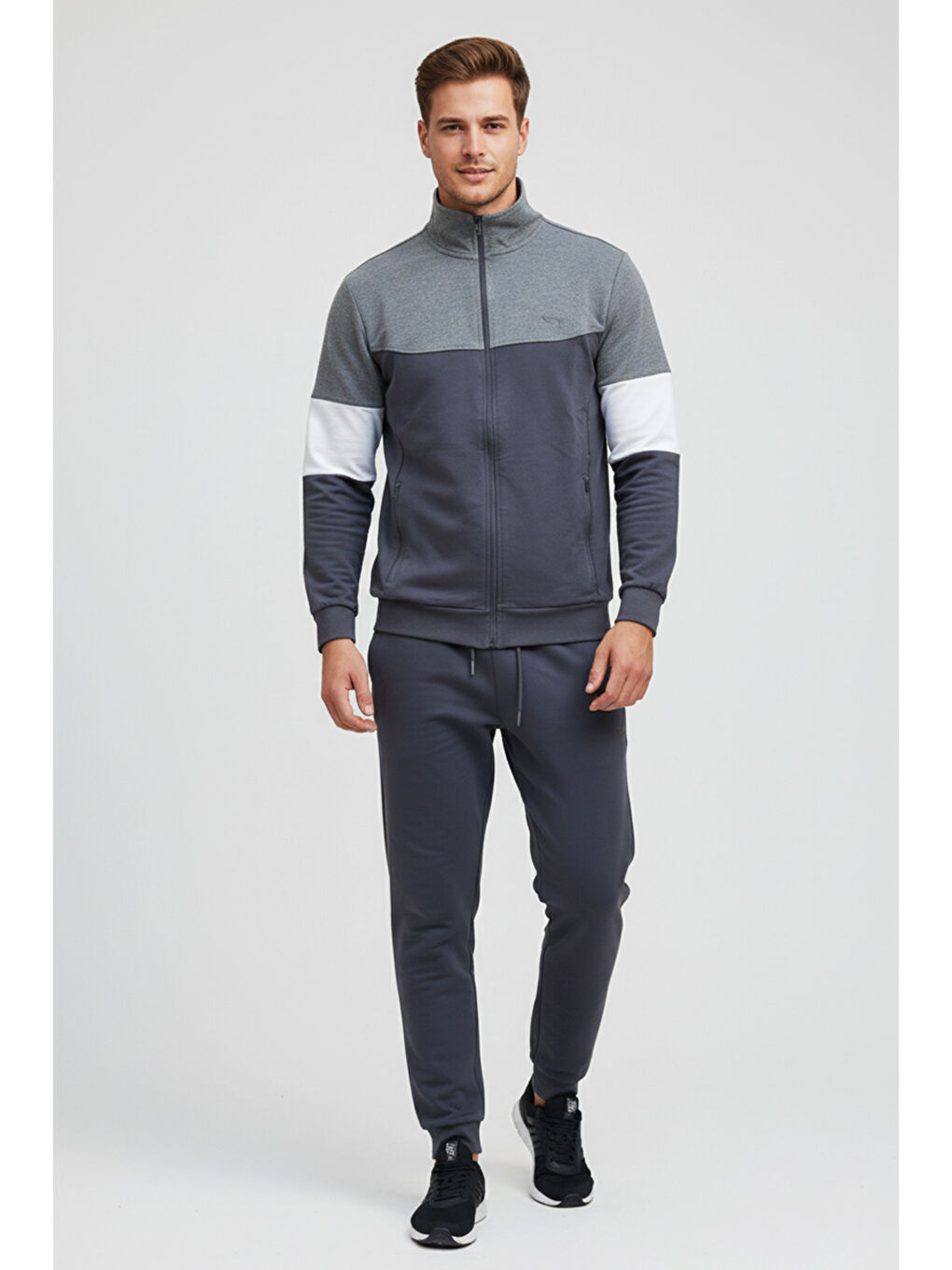 Gri Erkek Pamuklu Fermuarlı Eşofman Takımı 8023 Füme-3