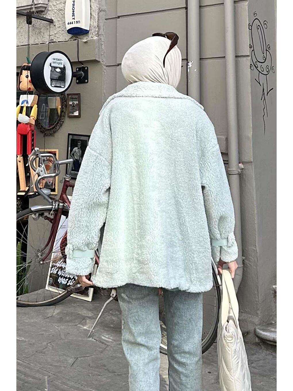 Kol Detaylı Fermuarlı Teddy Mont Mint Yeşili-3