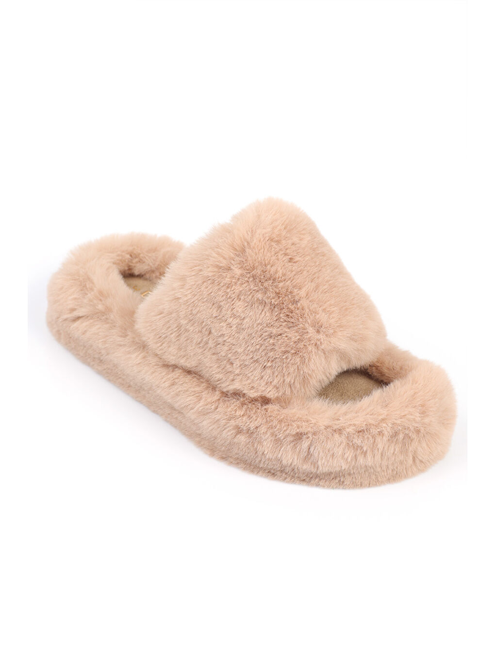 Bej Pelüş Tüylü Kadın Ev Terliği-1