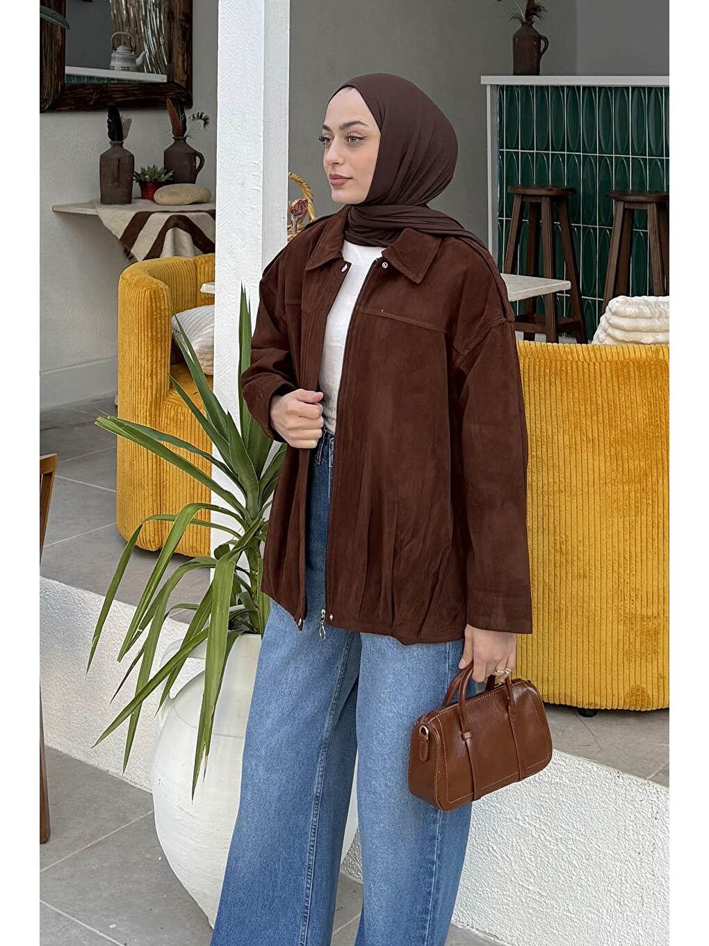 Omuz Apoletli Süet Mont Acı Kahverengi-1