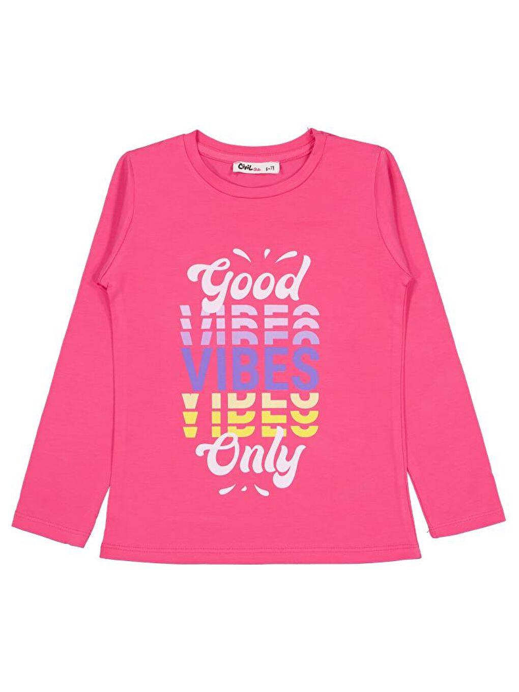 Girls Good Vibes Only Baskılı 6-9 Yaş Sweatshirt - Pembe 7-8 Yaş