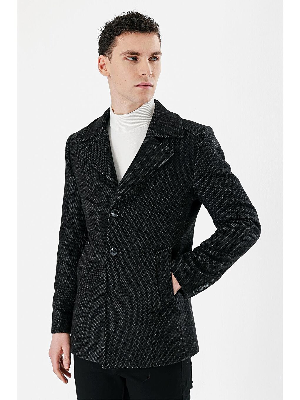 Gri Füme Kaşe Kırlangıç Yaka Desenli Yünlü Astarlı Slim Fit Dar Kesim Casual Mont 1007235173