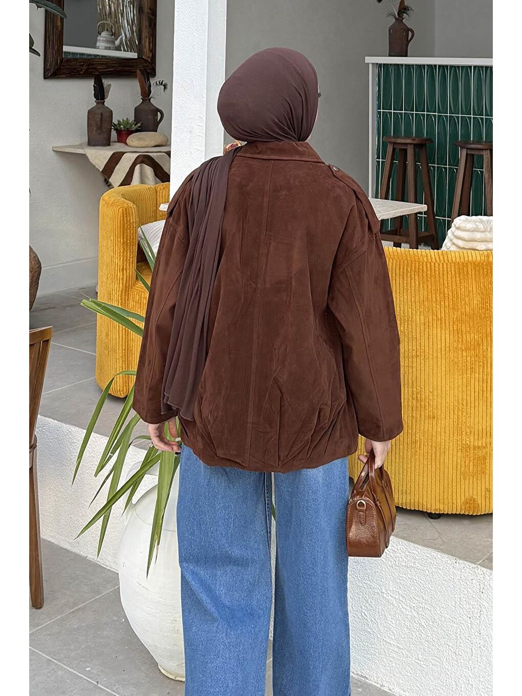 Omuz Apoletli Süet Mont Acı Kahverengi-3