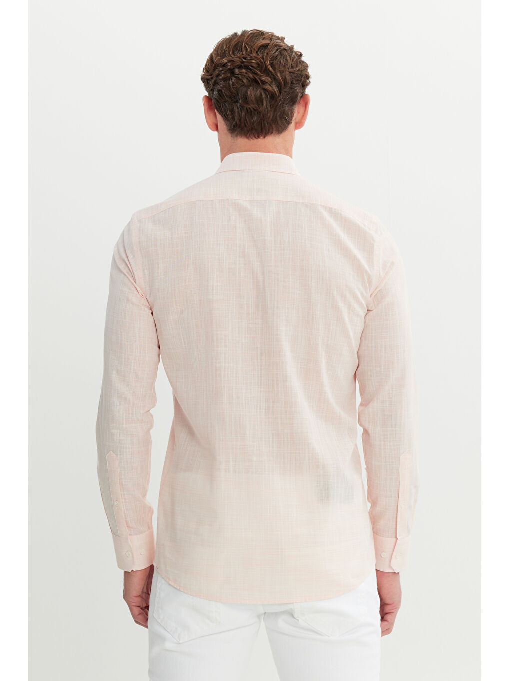 Turuncu Erkek Yavruağzı %100 Pamuk Slim Fit Düğmeli Yaka Gömlek-4