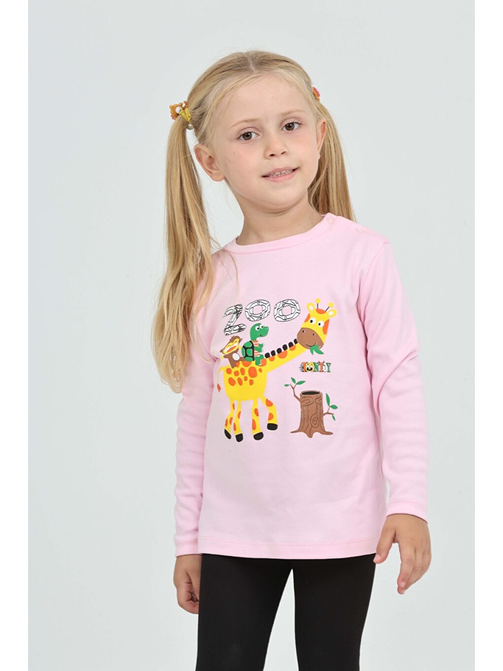 Pembe Kız Çocuk Zürafa Baskılı Sweatshirt-1