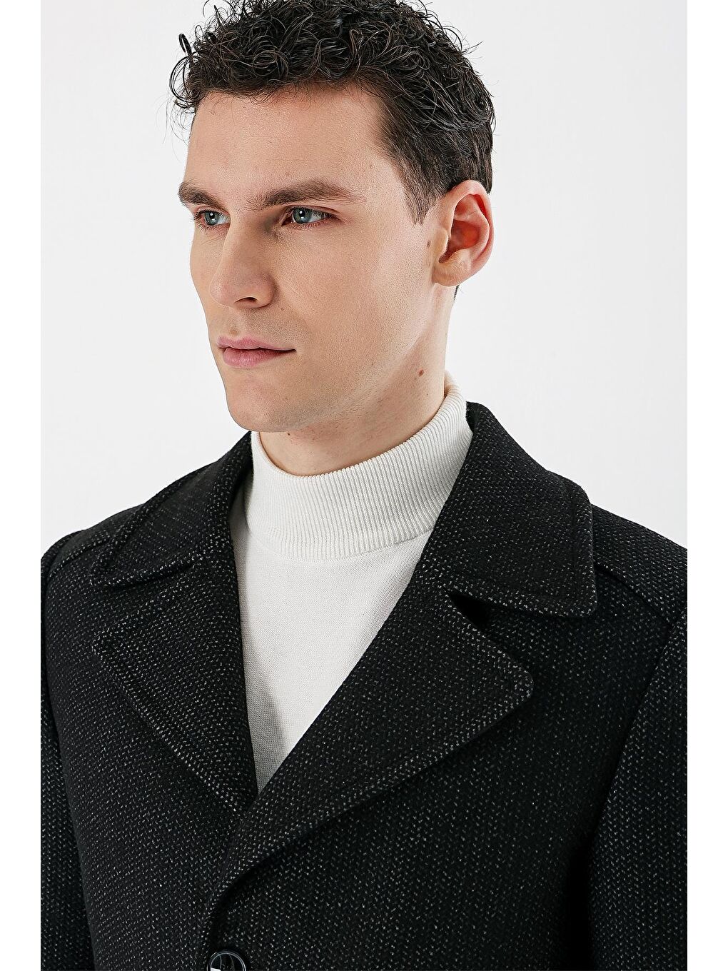 Gri Füme Kaşe Kırlangıç Yaka Desenli Yünlü Astarlı Slim Fit Dar Kesim Casual Mont 1007235173-4