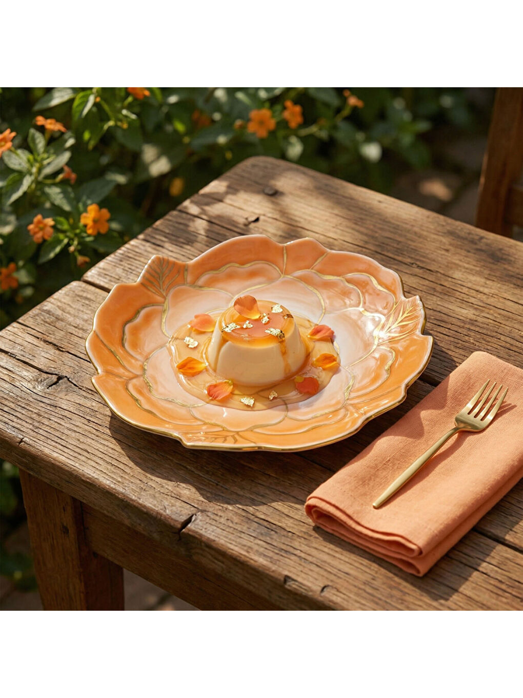 Ekru Rose Premium El Dekoru Dekoratif Porselen Tabak 21 cm Turuncu-1