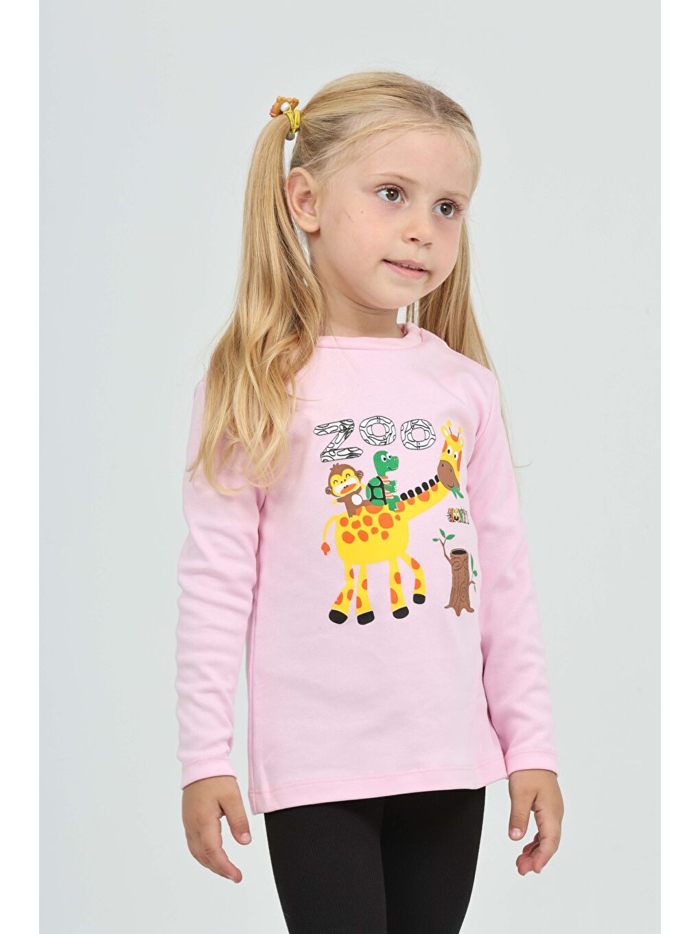 Pembe Kız Çocuk Zürafa Baskılı Sweatshirt-2