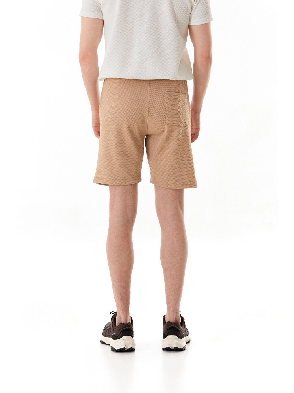 Bej Petek Kumaş Beli Bağlamalı Cepli Şort-4