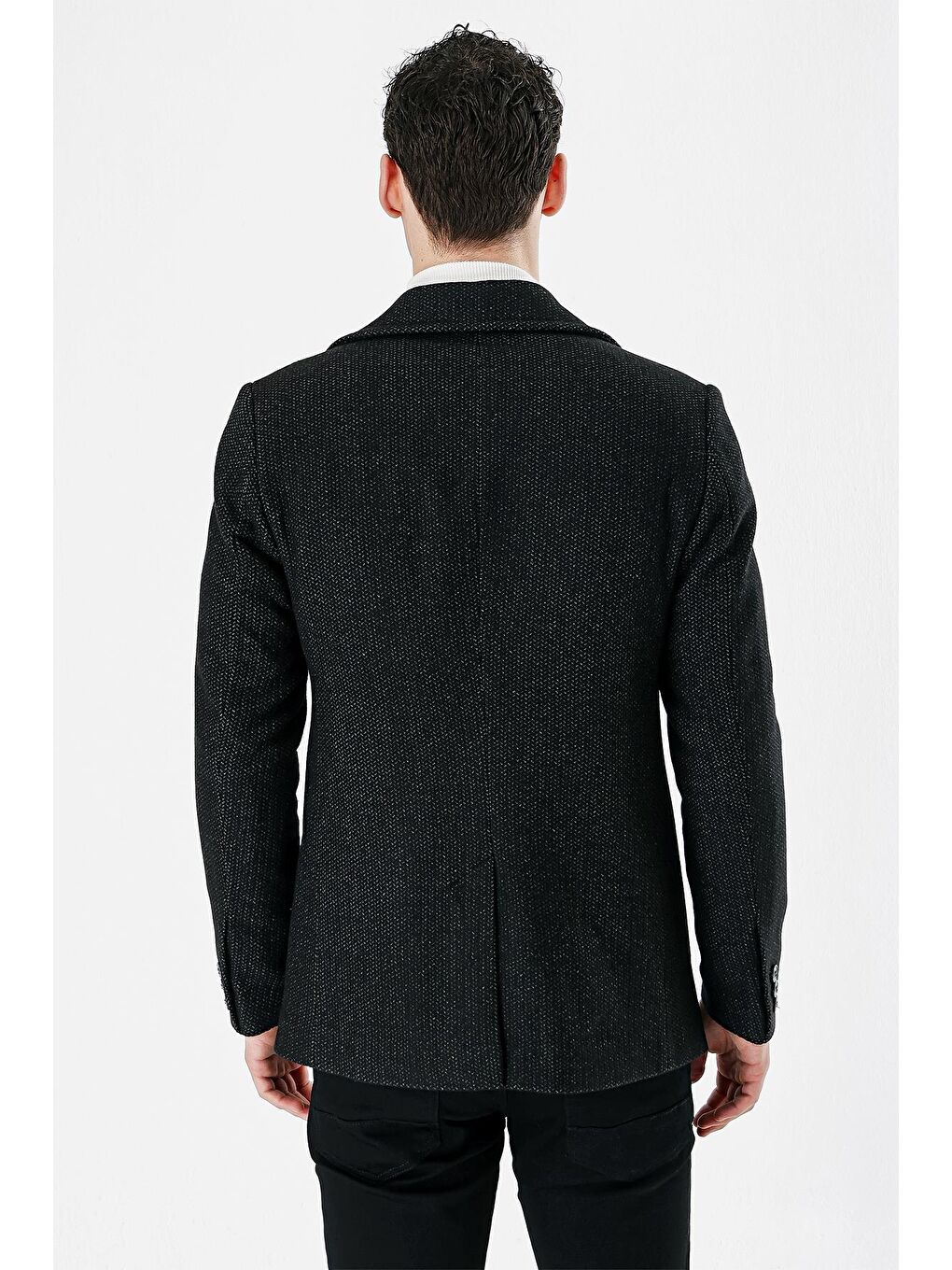 Gri Füme Kaşe Kırlangıç Yaka Desenli Yünlü Astarlı Slim Fit Dar Kesim Casual Mont 1007235173-5