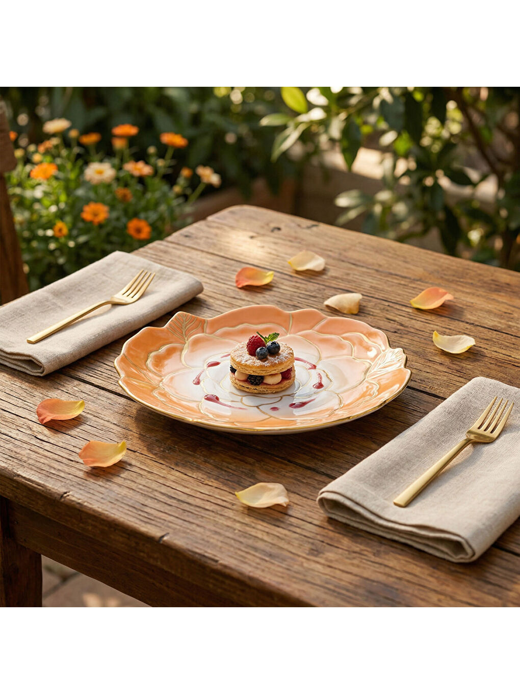 Ekru Rose Premium El Dekoru Dekoratif Porselen Tabak 21 cm Turuncu-2