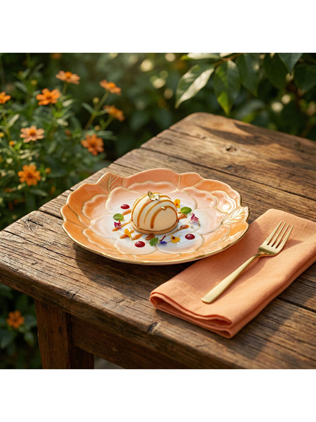 Ekru Rose Premium El Dekoru Dekoratif Porselen Tabak 21 cm Turuncu-4