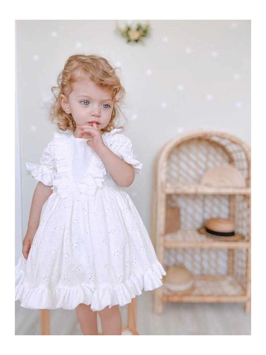 Kız Çocuk Beyaz Natural Astarlı Pamuklu Elbise