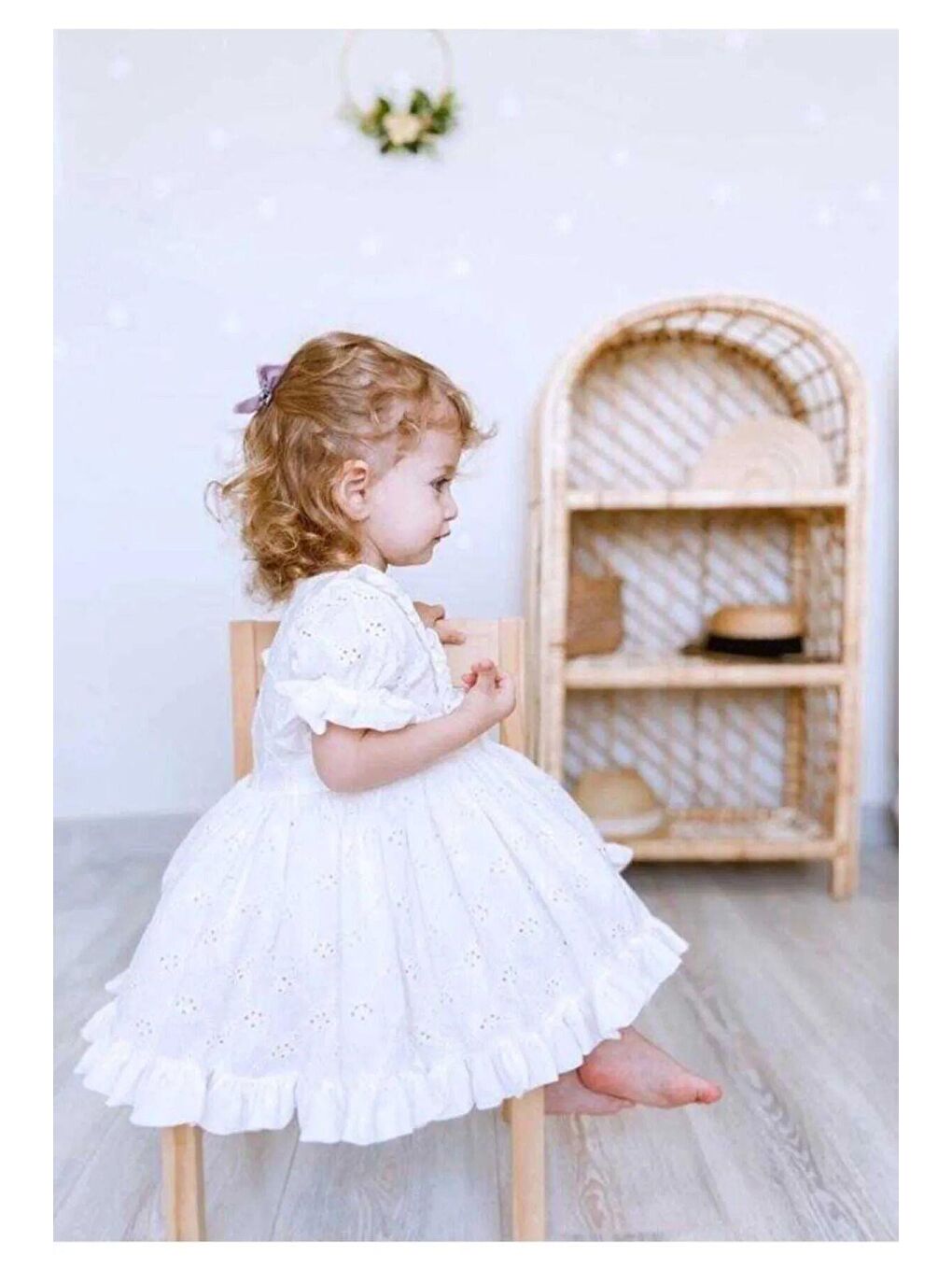 Kız Çocuk Beyaz Natural Astarlı Pamuklu Elbise-1