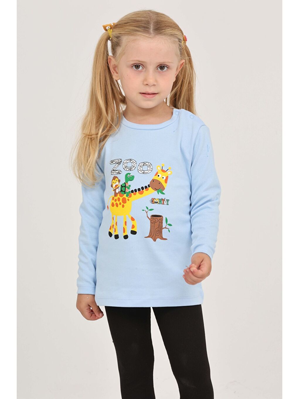Mavi Kız Çocuk Zürafa Baskılı Sweatshirt-1