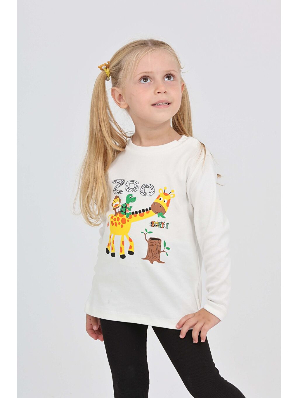 Ekru Kız Çocuk Zürafa Baskılı Sweatshirt-1