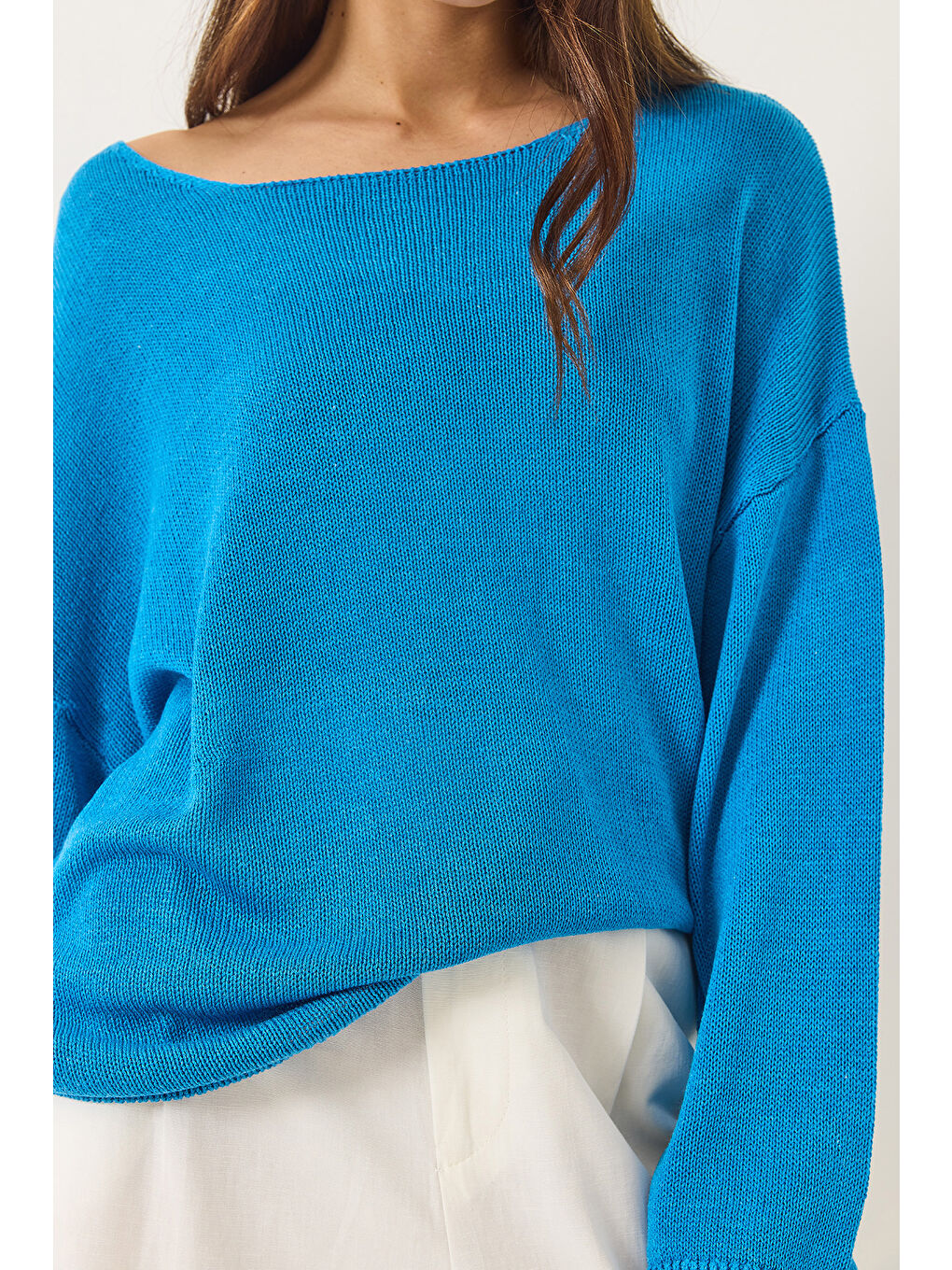 Mavi Kadın Kayık Yaka Triko Merserize Basic Bluz-5