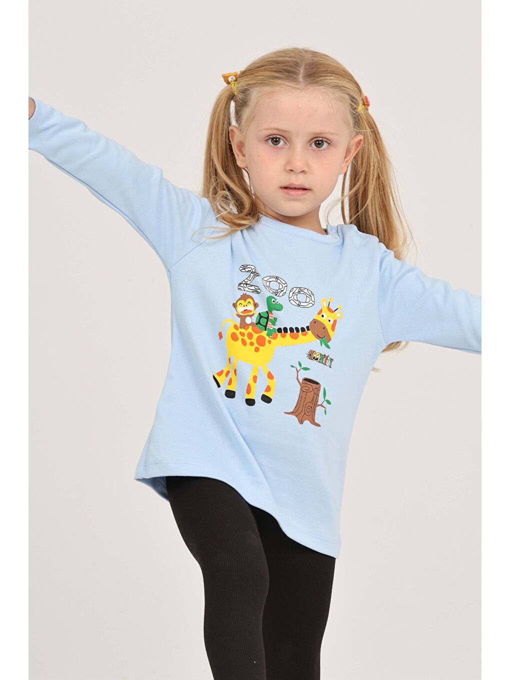 Mavi Kız Çocuk Zürafa Baskılı Sweatshirt-2