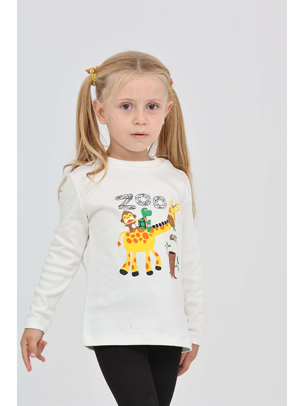 Ekru Kız Çocuk Zürafa Baskılı Sweatshirt-2